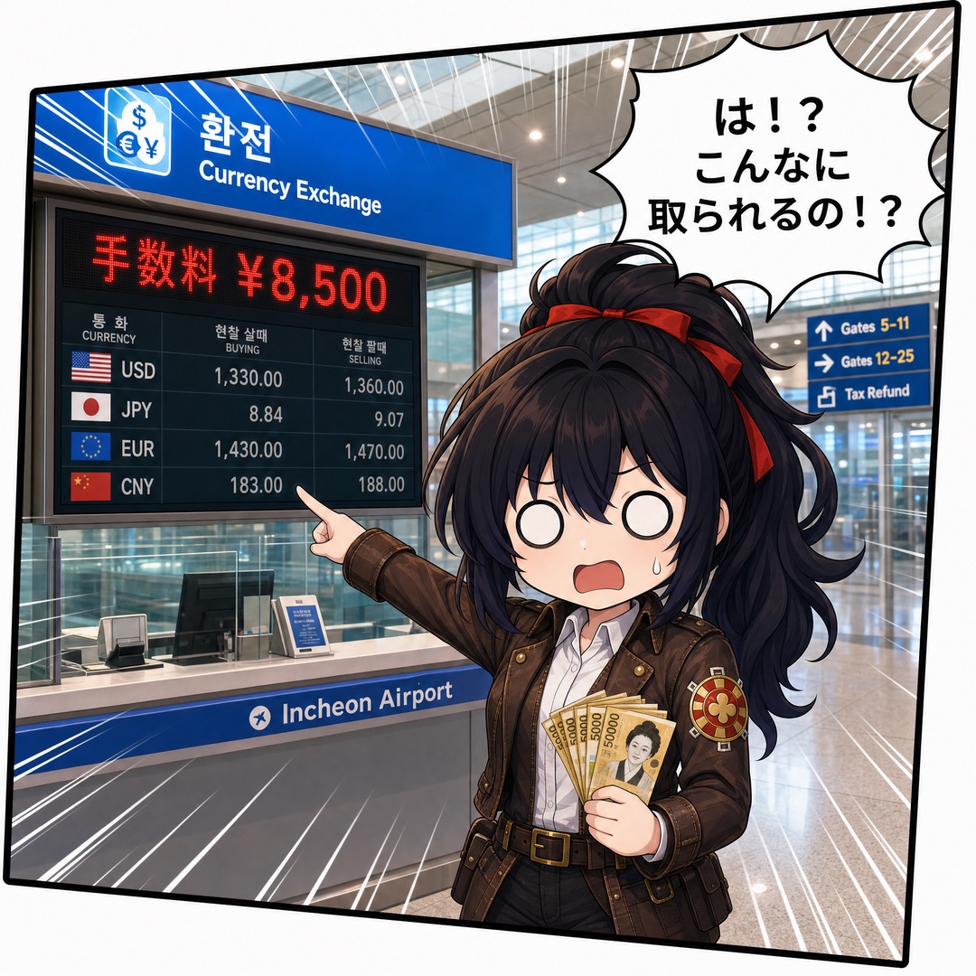 コマ2：空港の両替で大損！