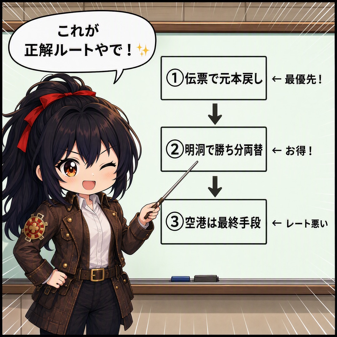 コマ4：正解ルート！伝票→明洞→空港の順