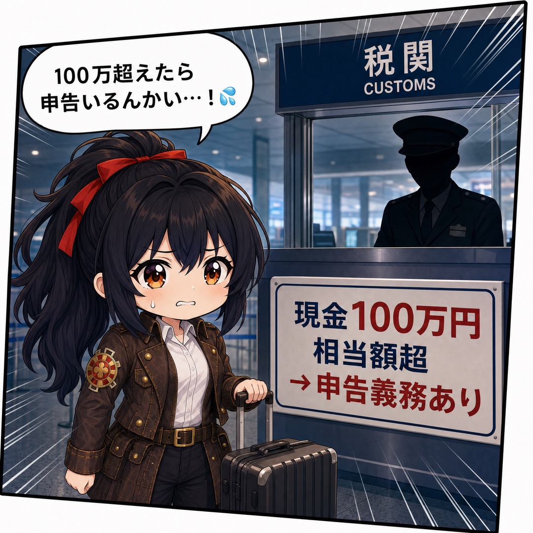 コマ5：100万円超えたら税関申告が必要！